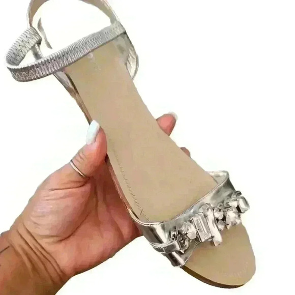 Miu Miu Womens Silver Crystal Strap Flat Designer Embellished Evening Sandal 40 - Picture 5 of 16